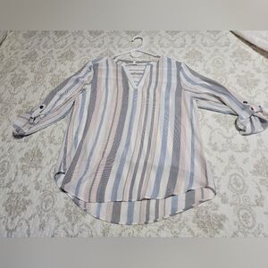 Maurice's Atwood 3/4 Sleeve Striped Popover Blouse Size Medium